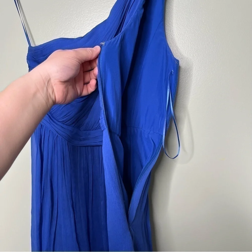 J. Crew 100% Silk Chiffon Kylie One Shoulder Mini‎ Dress Blue Women’s Size 2